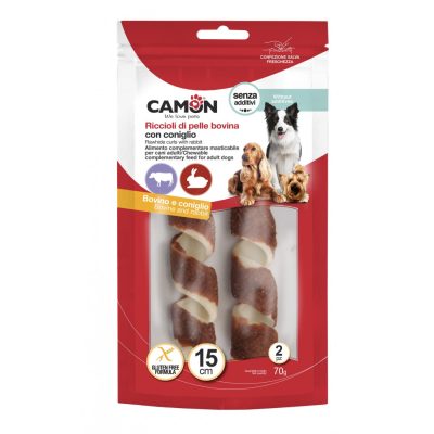 Riccioli di pelle bovina con coniglio - 15cm - 70g - 2pcs