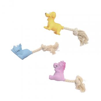 Gioc.Cane -MINI Latex c/Squeaker e Corda (GATTO/CAVALLO/CANE) -