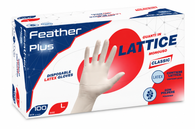 GUANTI IN LATTICE CON POLVERE FEATHER PLUS TAGLIA L 100 PEZZI