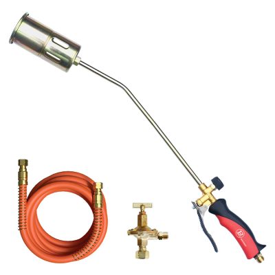 KIT CANNELLO A LEVA RAPIDA CON TUBO DI GOMMA CON MOLLONI ANTIPIEGA DA 10M, BRUCIATORE TURBO 60MM E REGOLATORE ALTA PRESSIONE