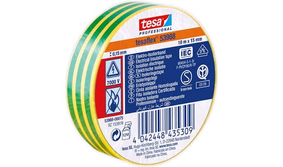 NASTRO ISOLANTE GIALLO/VERDE 10MT X 15MM