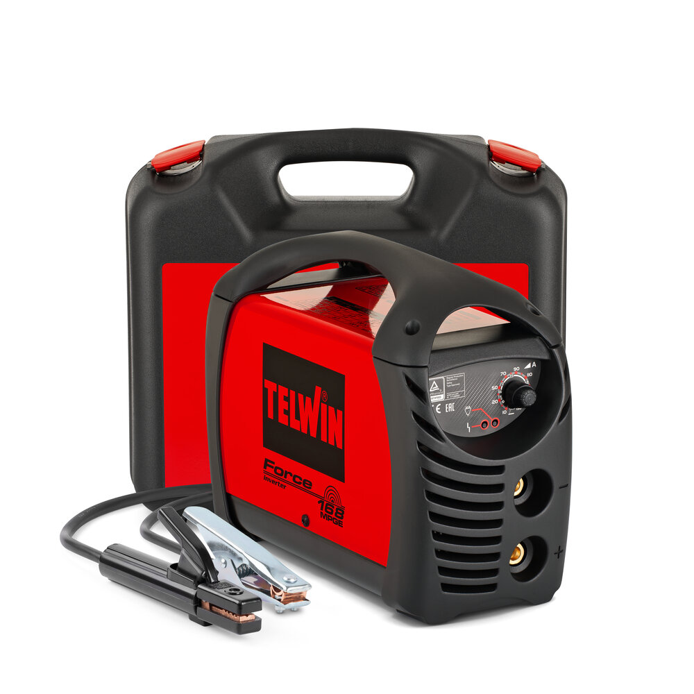 SALDATRICE INVERTER AD ELETTRODO MMA IN CORRENTE CONTINUA 150A FORCE 168 MPGE 230V + VALIGETTA PLASTICA
