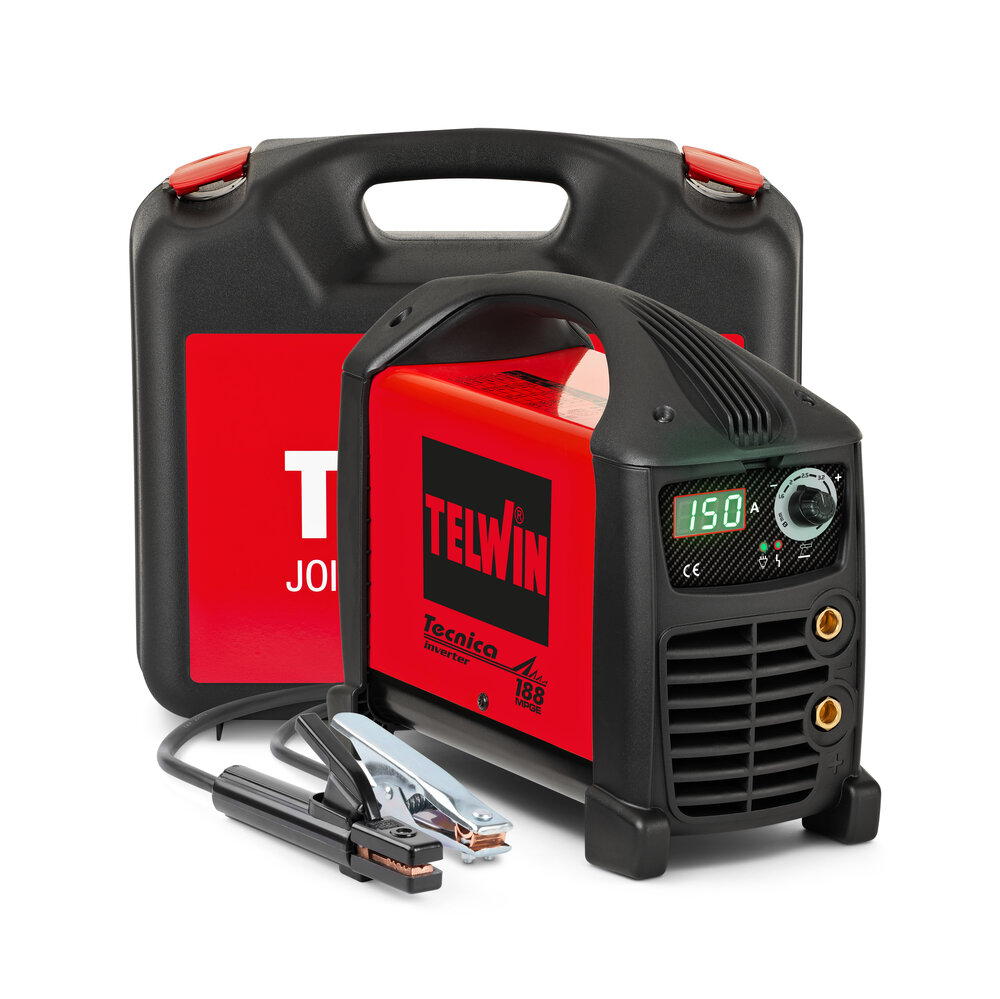 SALDATRICE INVERTER AD ELETTRODO MMA E TIG IN CORRENTE CONTINUA 150A CON DISPLAY DIGITALE, TECNICA 188 MPGE 230V ACX + VALIGETTA PLASTICA