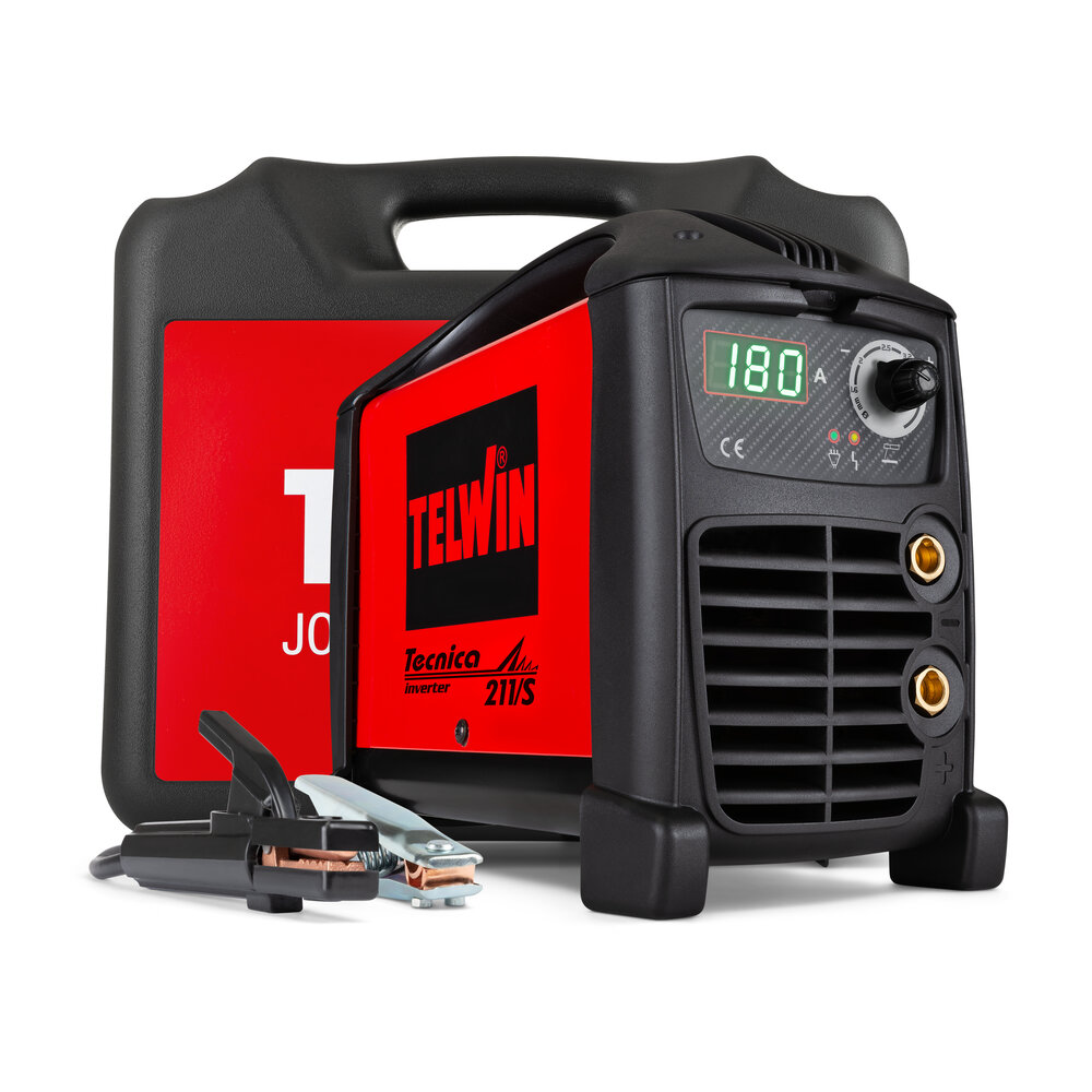 SALDATRICE INVERTER AD ELETTRODO MMA e TIG (INNESCO A STRISCIO) IN CORRENTE CONTINUA (DC) 180A CON DISPLAY DIGITALE, TECNICA 211/S 230V ACX + VALIGETTA PLASTICA