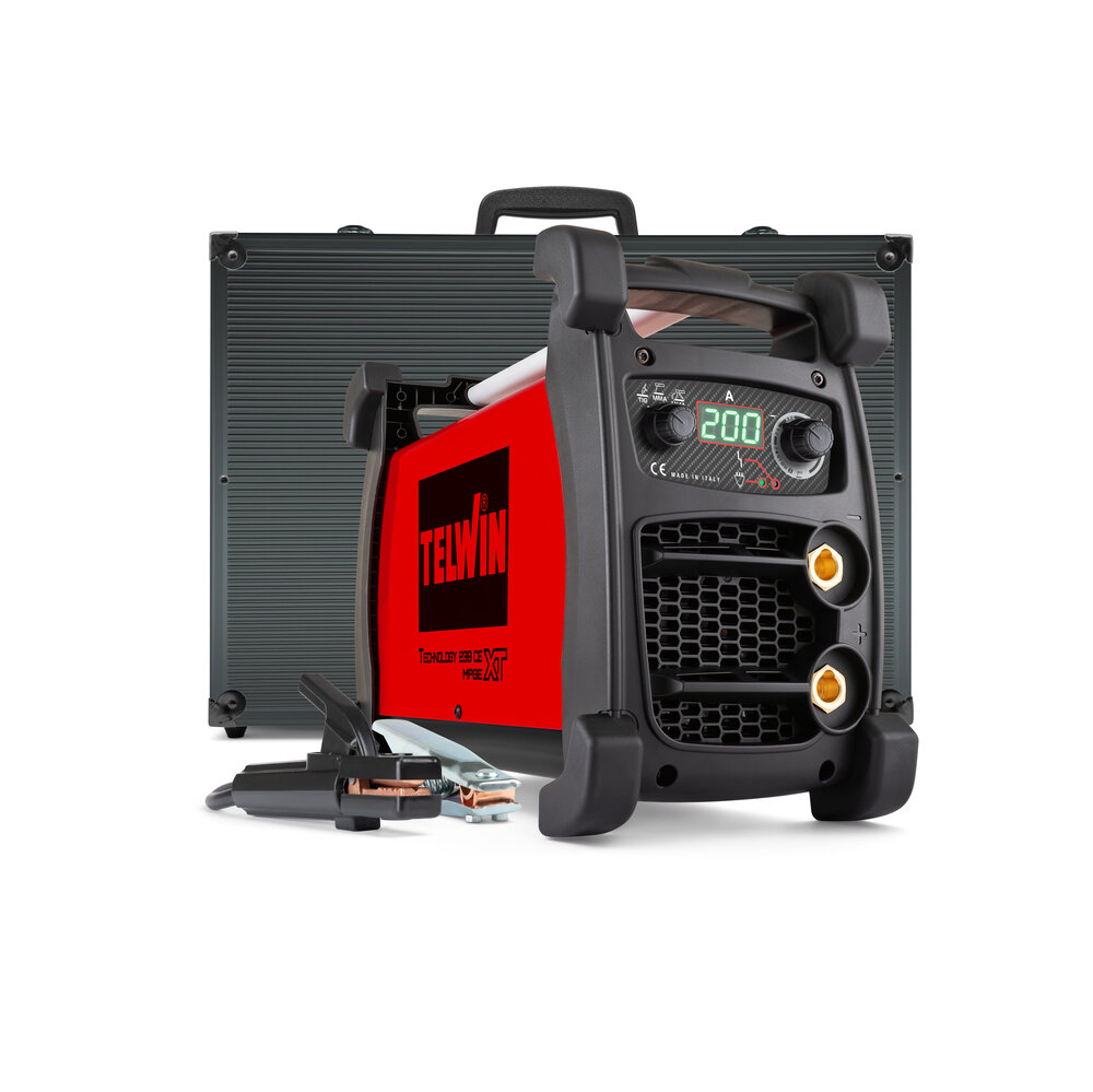 SALDATRICE INVERTER AD ELETTRODO MMA e TIG IN CORRENTE CONTINUA (DC) CON INNESCO A STRISCIO 200A CON DISPLAY, TECHNOLOGY 238 XT CE/MPGE 230V ACX + VALIGETTA