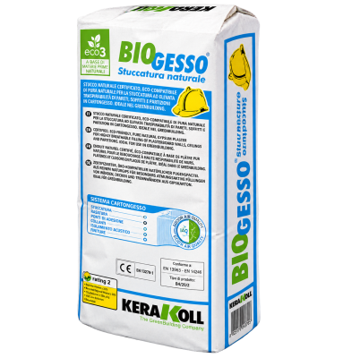 Rasante e tonachino decorativo mangia VOC naturale eco-compatibile a base dell'esclusivo BioGesso Kerakoll attivo nell'assorbimento e abbattimento degli inquinanti indoor.