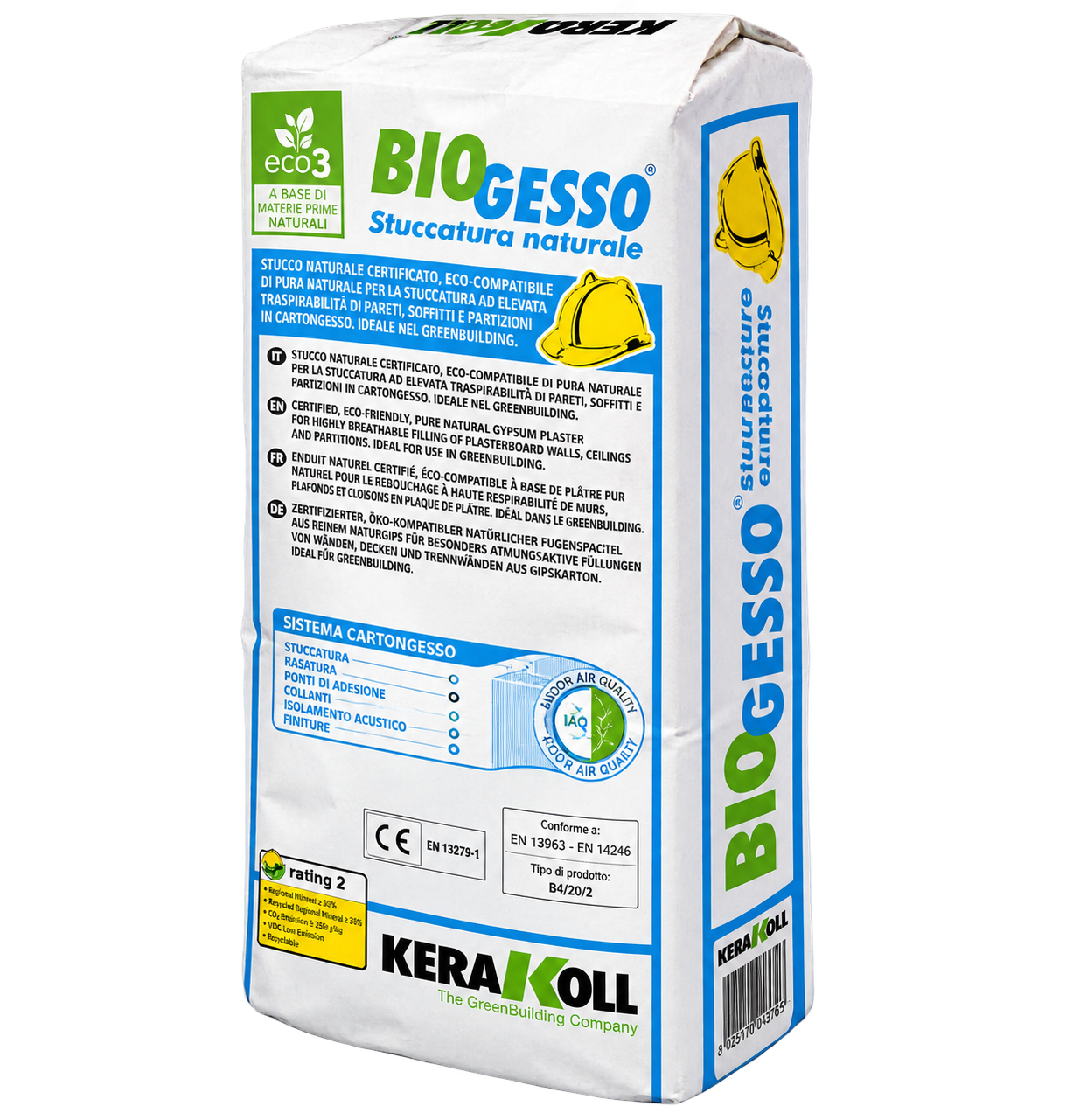 Rasante e tonachino decorativo mangia VOC naturale eco-compatibile a base dell'esclusivo BioGesso Kerakoll attivo nell'assorbimento e abbattimento degli inquinanti indoor.