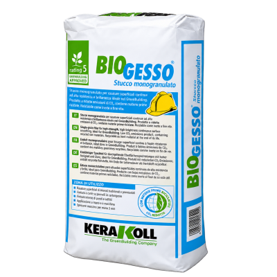 Stucco mangiaVOC?naturale eco-compatibile a base dell?esclusivo BioGesso?Kerakoll per stuccature e rasature di lastre in cartongesso. Attivo nell?assorbimento e abbattimento degli inquinanti indoor.