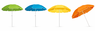 OMBRELLONE SPIAGGIA Ø200CM, PALO IN ACCIAIO BIANCO Ø22-25MM E COPERTURA IN POLIESTERE, CON SNODO PER PIEGARE L'OMBRELLONE + PORTA OMBRELLONE IN PVC CON TRACOLLA; COLORI ASSORTITI ARANCIONE, AZZURRO, V ERDE, GIALLO